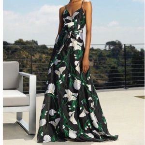 Flower print evening gown